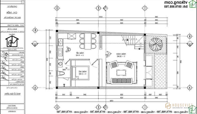 Mặt bằng công năng tầng 1 mẫu nhà ống 3 tầng diện tích 6x10m NP3T025