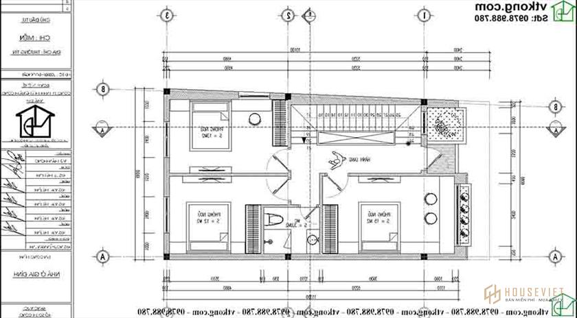 Mặt bằng công năng tầng 2 mẫu nhà ống 3 tầng hiện đại NP3T025