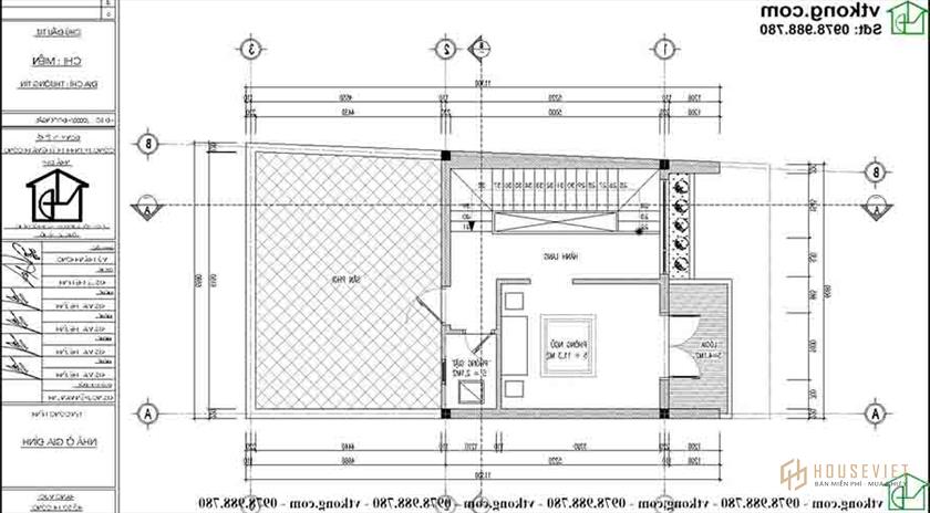 Mặt bằng công năng tầng 3 mẫu nhà ống 3 tầng 5 phòng ngủ NP3T025