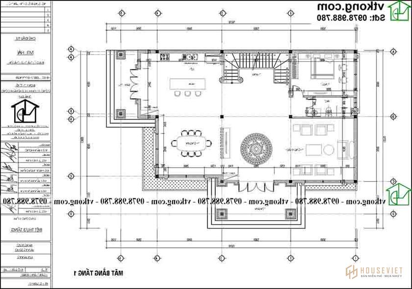 Công năng sử dụng tầng 1 BT3T012.  người mẫu