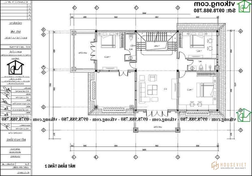 Công năng sử dụng tầng 2 của BT3T012.  người mẫu