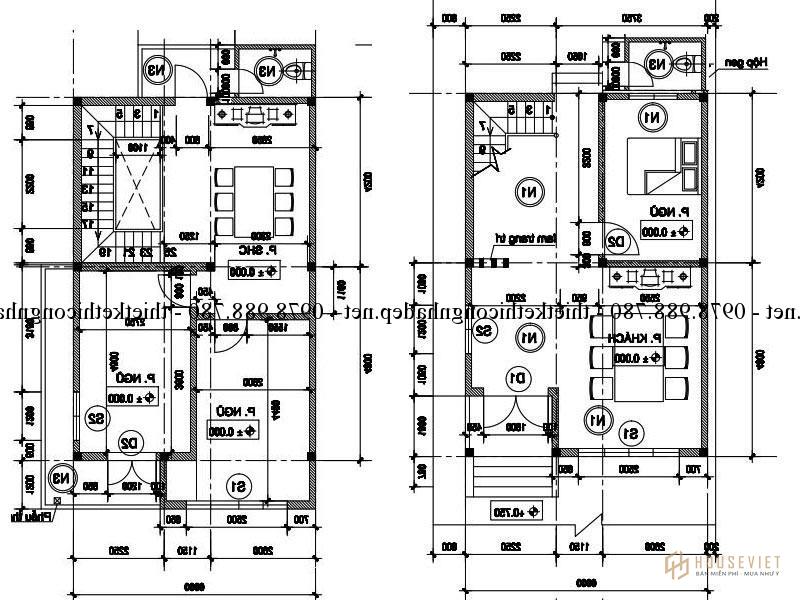 Bản vẽ mặt bằng biệt thự nhà phố 2 tầng 6x9m