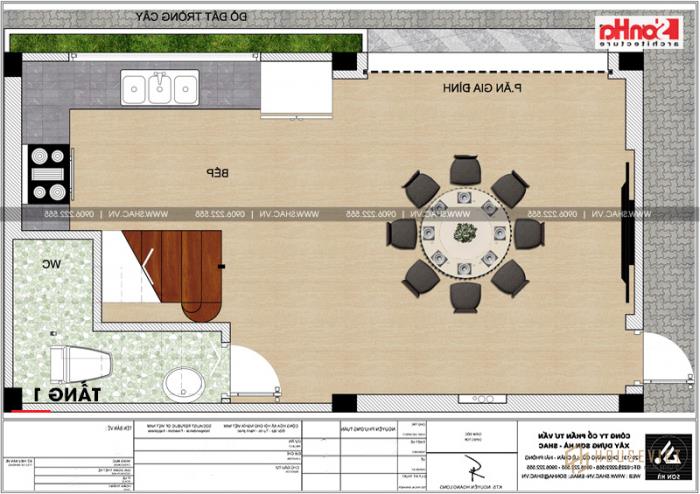 Phương án bố trí công năng tầng 1 nhà ống hiện đại diện tích 36m2 (8m x 4,5m) tại Hải Phòng 