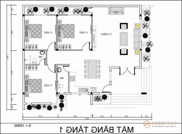 mẫu nhà cấp 4 3 phòng ngủ mái bằng