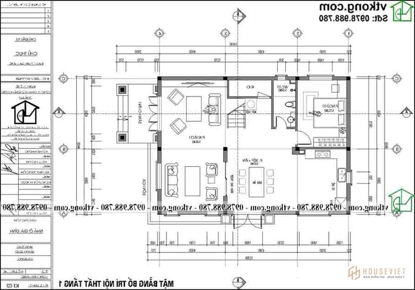 Công năng sử dụng tầng 1 mẫu biệt thự tân cổ điển BT2T69