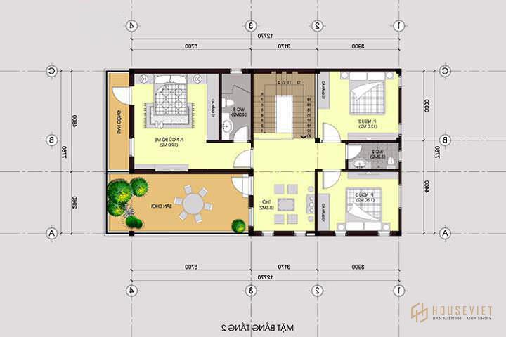 Mẫu nhà 2 tầng mặt tiền 7m mái thái