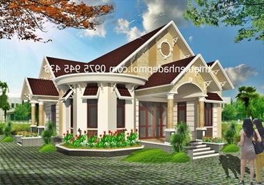 Bản vẽ biệt thự 1 tầng mái thái sân vườn đẹp anh Nam