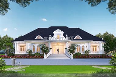 Mẫu thiết kế biệt thự vườn 1 tầng đẹp phong cách tân cổ điển (TGĐ: Anh Tuấn - Hà Nội) BT12528