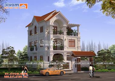 Mẫu biệt thự tân cổ điển 3 tầng mái thái 05 phòng ngủ sang trọng - MB18341