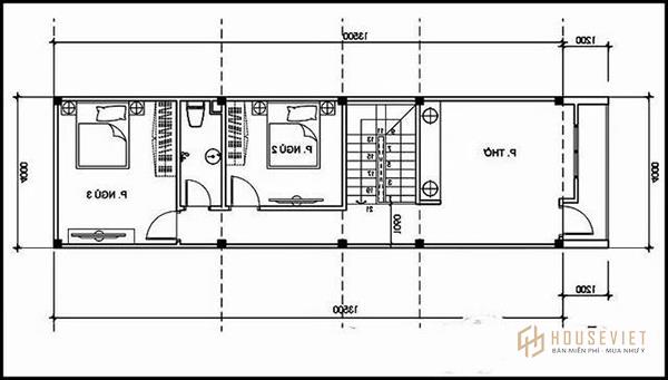 Bản vẽ nhà 2 tầng 1 phòng ngủ tầng 2