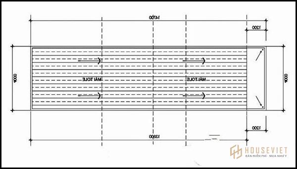 Phần mái được chia thành các hàng dọc xen kẽ phù hợp với nhà ống