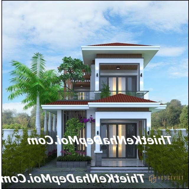 Xem ảnh mẫu nhà đẹp 2 tầng hình chữ l mái ngói phong cách Châu Âu 1 trệt 1 lầu