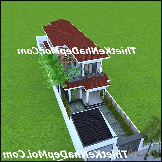 Hình ảnh phối cảnh mẫu nhà 3D 2 tầng đẹp theo đường chim bay.