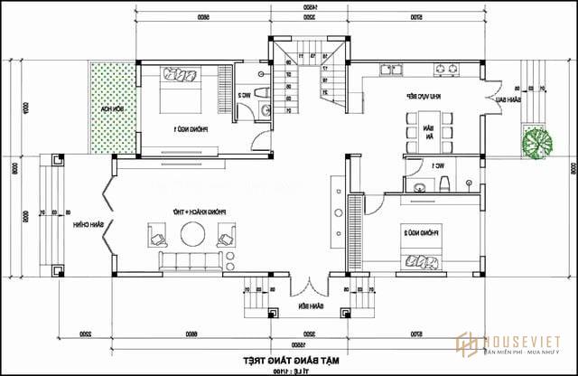 Mẫu nhà 2 tầng có phòng thờ tầng 1.