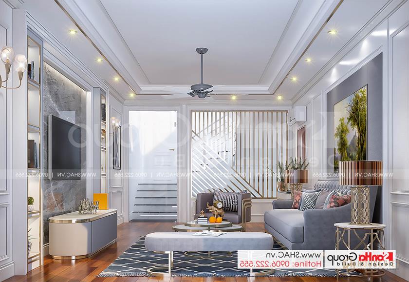 7 không gian phòng khách trong nhà ống tân cổ điển diện tích 72m2 SH NOP 0216