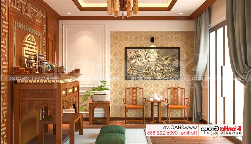 Phòng thờ truyền thống đẹp tại thiết kế nhà ống 4 tầng rộng 72m2 tại Hải Dương 