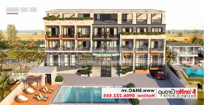 Khách sạn có bể bơi ngoài trời giúp du khách tận hưởng những dịch vụ cao cấp 