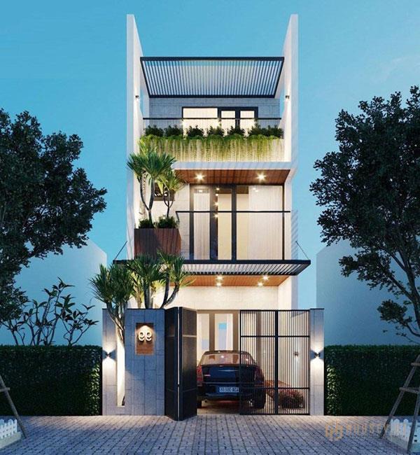 Mẫu thiết kế nhà diện tích 5x16m với gam màu xanh thiên nhiên mang đến cảm giác thoải mái, dễ chịu