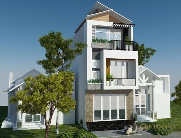 Mẫu nhà lệch tầng 5x16m kết hợp với những đường nét hình học rắn rỏi và chắc chắn tạo nên một tổng thể hoàn hảo