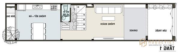 Bản vẽ thiết kế nhà 3 tầng diện tích 5x16m được bố trí đơn giản, khoa học.