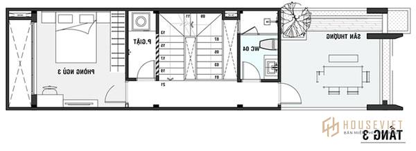 Mẫu thiết kế nhà diện tích 5x16m với tầng 3 rộng rãi tạo cảm giác dễ chịu, gợi