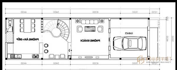 Mẫu nhà 3 tầng có gara kết hợp phòng ăn, bếp.