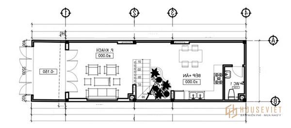 Bản vẽ mặt bằng tầng 1 của mẫu thiết kế nhà 3 tầng 5x16m đơn giản, khoa học đến từng chi tiết