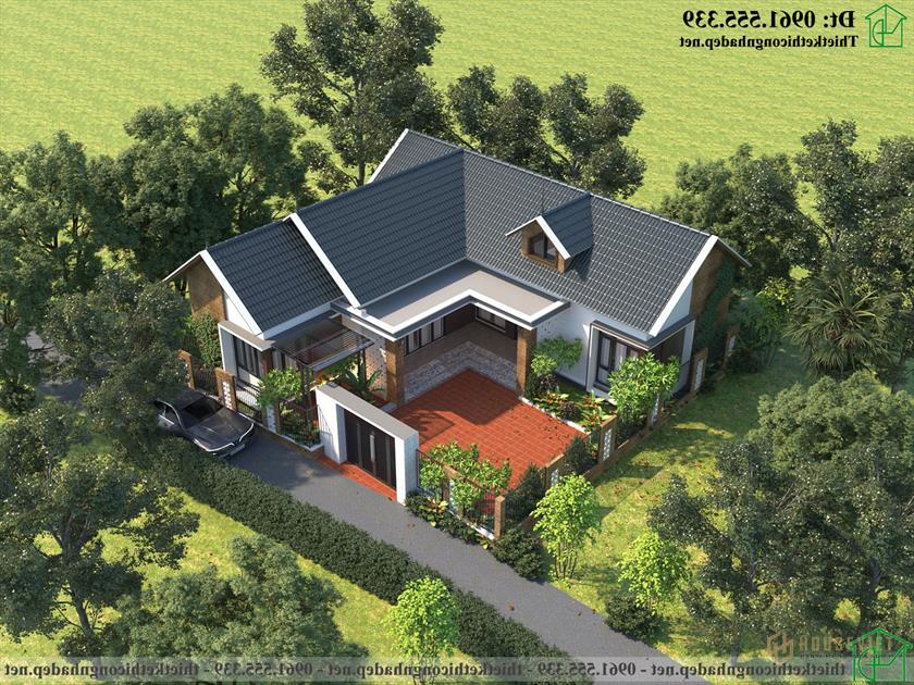 Phối cảnh tổng thể mẫu nhà 1 tầng mái thái NDBT1T118