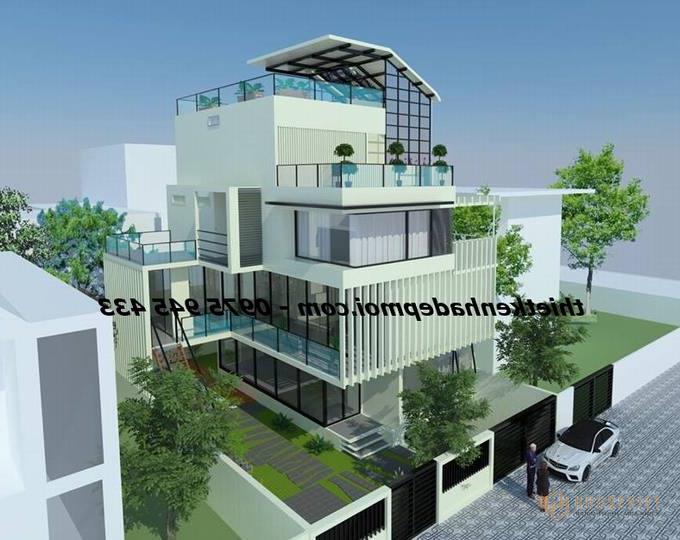 Kiến trúc nhà phố 4 tầng kết hợp kinh doanh có gara ô tô bán