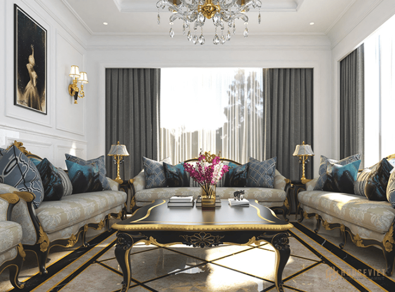 Phòng khách phong cách cổ điển châu âu