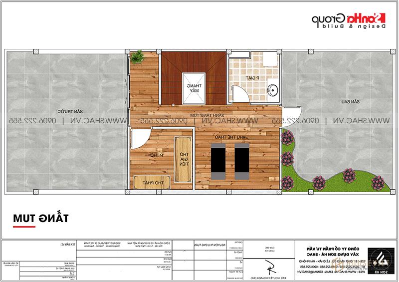 Thiết kế nhà ống hiện đại 1 trệt 2 lầu kết hợp văn phòng tại Tp Hồ Chí Minh – SH NOD 0224 58 Mặt bằng bố trí công năng tầng tum nhà phố 3 tầng hiện đại kết hợp văn phòng