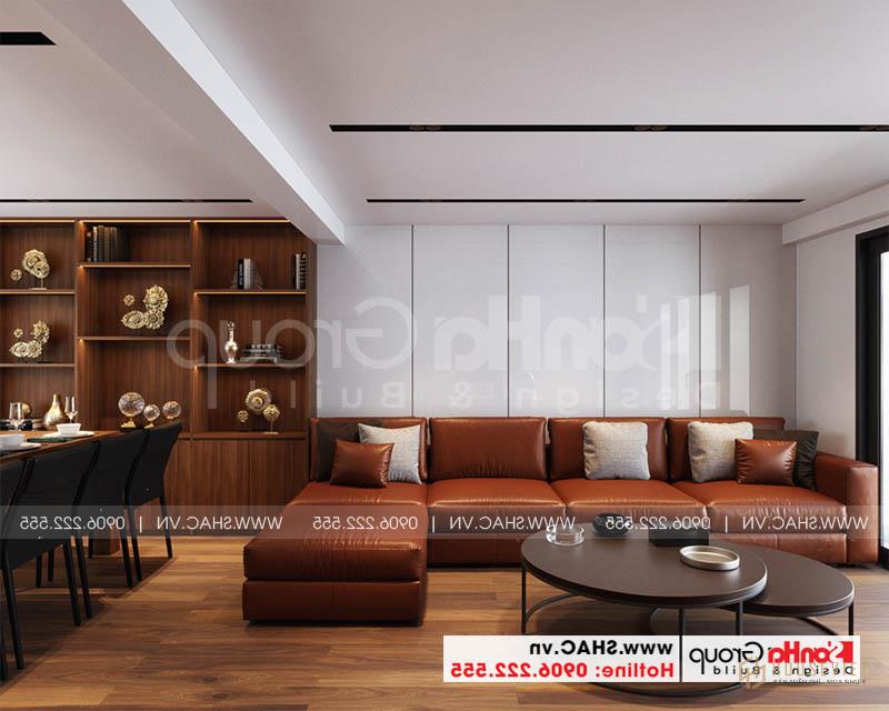 Thiết kế nhà ống hiện đại 1 trệt 2 lầu kết hợp văn phòng tại Tp Hồ Chí Minh – SH NOD 0224 60 Thiết kế nội thất phòng khách hiện đại với nội thất gỗ sang trọng