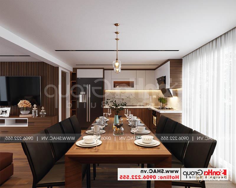 Thiết kế nhà ống hiện đại 1 trệt 2 lầu kết hợp văn phòng tại Tp Hồ Chí Minh – SH NOD 0224 61 Thiết kế nội thất phòng bếp ăn nhà phố sang trọng với vật liệu gỗ