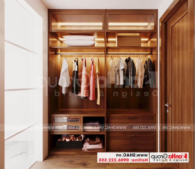 Thiết kế nhà ống hiện đại 1 trệt 2 lầu kết hợp văn phòng tại Tp Hồ Chí Minh – SH NOD 0224 67 Khu thay đồ với nội thất gỗ tự nhiên nâng tầm không gian sống
