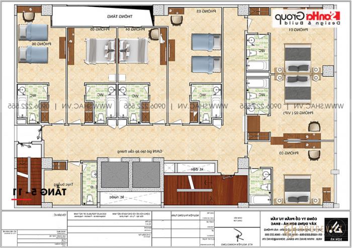 Khách sạn 4 sao Sun Palace Boutique Đà Nẵng - thiết kế đẹp từng chi tiết 34 Mặt bằng công năng từ tầng 5 đến tầng 11 của khách sạn 4 sao CN Palace Boutique Đà Nẵng