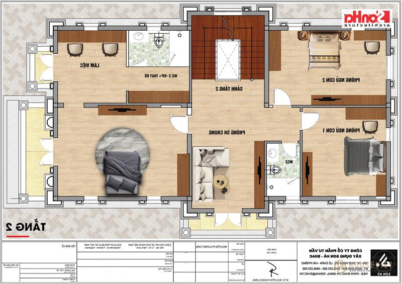 Mẫu biệt thự tân cổ điển 3 tầng diện tích 160m2 tại Hải Phòng - SH BTP 0140 16 Bản vẽ mặt bằng tầng 2 biệt thự tân cổ điển 3 tầng tại Hải Phòng