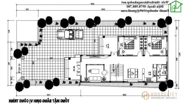 Mặt bằng tổng thể mẫu nhà cấp 4 gác lửng NDNC446