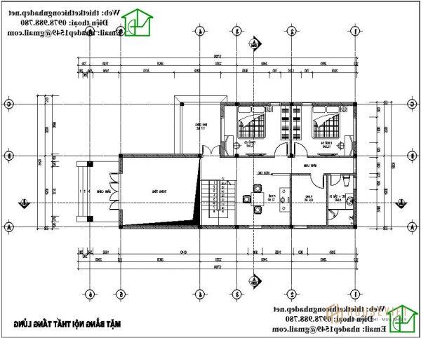 Mặt bằng tầng lửng của mẫu nhà cấp 4 gác lửng NDNC446