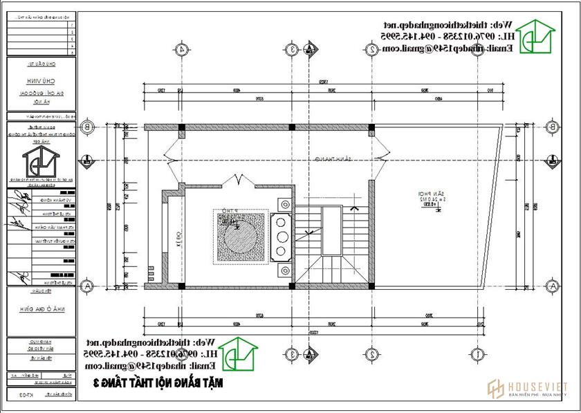 Mặt bằng tầng 3 nhà phố 3 tầng hiện đại NDNP3T20