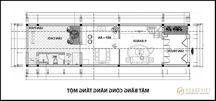 Nhà 2 tầng 3 phòng ngủ mẫu 5x16m