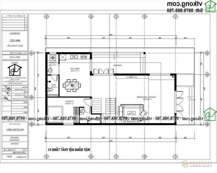 Công năng sử dụng tầng 1 BT3T013.  người mẫu