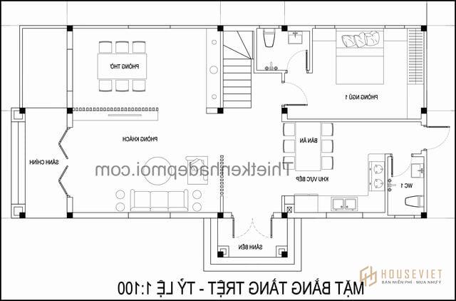 Bản vẽ nhà mái thái 1 trệt 1 lầu 7x13m