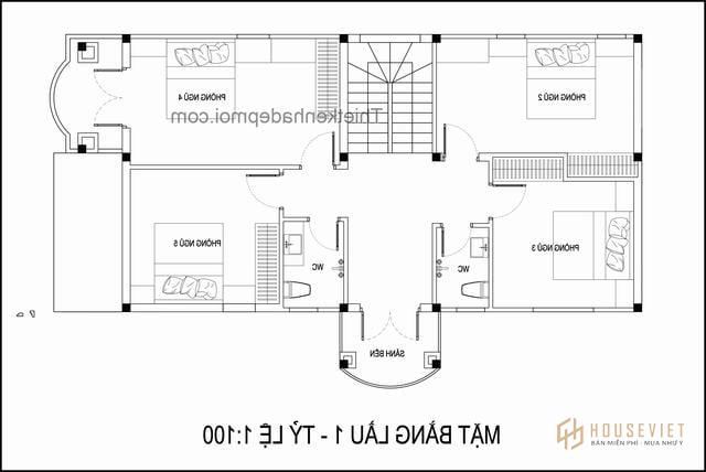 Mặt bằng nhà 2 tầng ngang 7m dài 13m