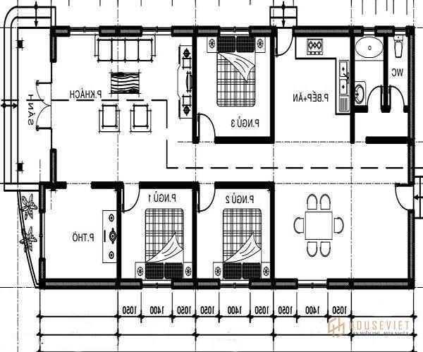 Bản vẽ chi tiết nhà cấp 4 3 phòng ngủ rõ ràng từng chi tiết