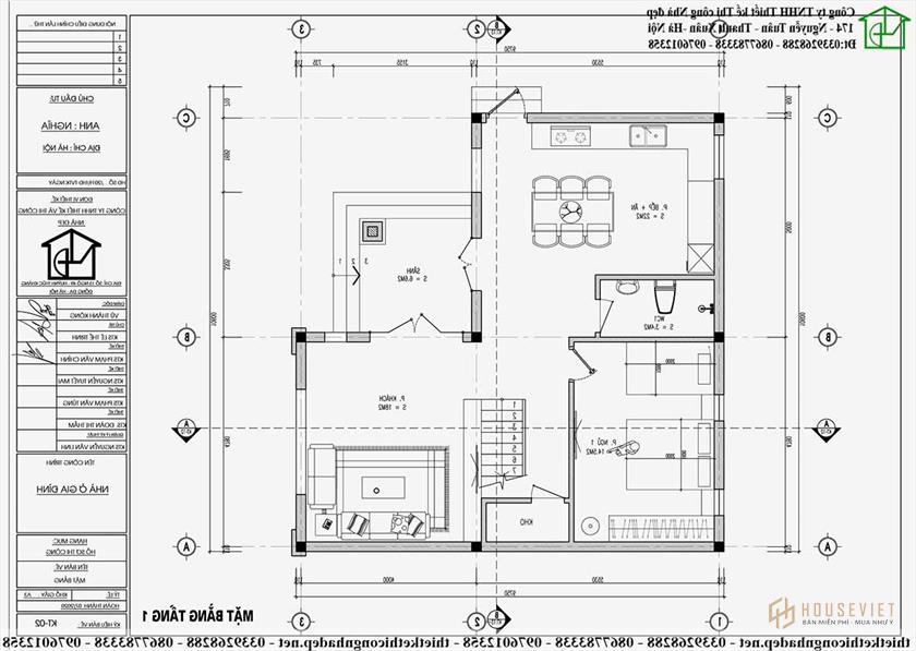 Mặt bằng tầng 1 1 phòng ngủ