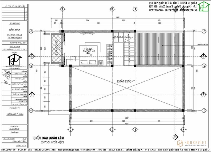 Tầng lửng mẫu nhà cấp 4 8x13m không gian thoáng mát