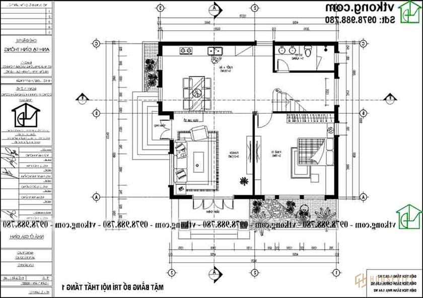 Công năng sử dụng tầng 1 BT2T70.  người mẫu