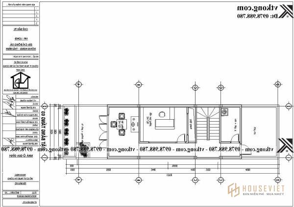 Mặt bằng tầng 1 - 2 mẫu nhà ống 3 tầng mặt tiền 4,5m.  mặt tiền