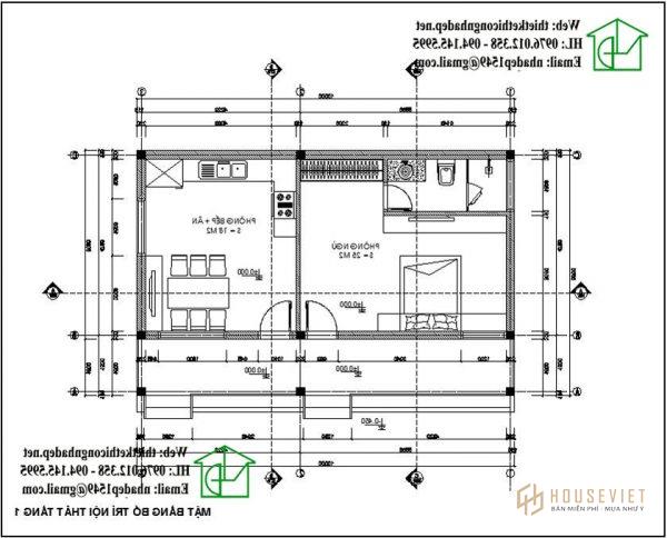 Bản vẽ mặt bằng mẫu nhà cấp 4 đơn giản NDNC434