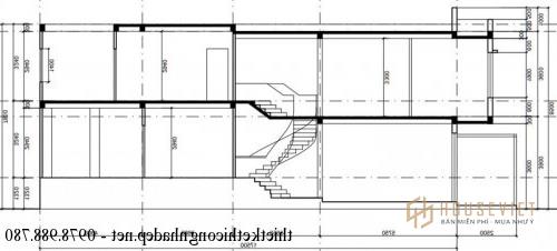 mặt cắt nhà phố 2 tầng 4,5x20m